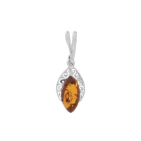 Pendentif ovale en ambre avec contour ajouré en argent 925/1000 rhodié