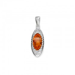 Pendentif ovale en Ambre et armature ajourée argent 925/1000 rhodié