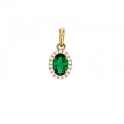 Pendentif ovale oxyde vert entouré d'oxydes blancs, Or 375/1000