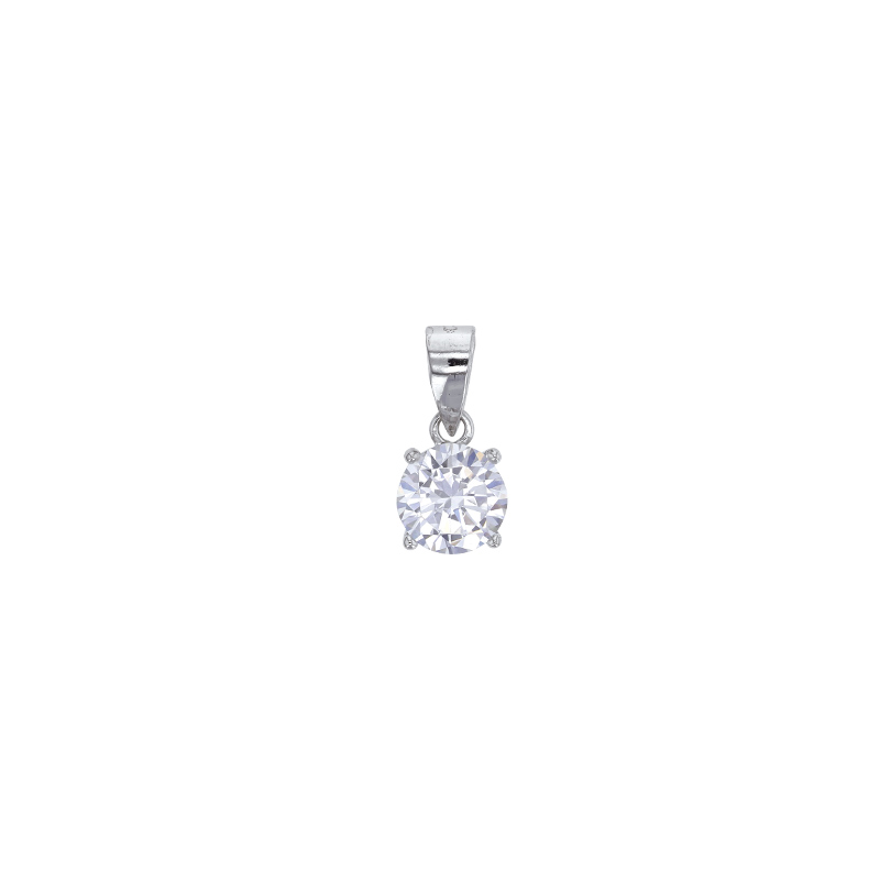 Pendentif oxyde serti 4 griffes diam. 5mm, argent 925/1000 rhodié