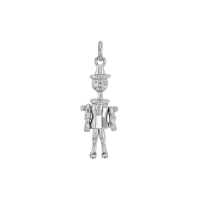 Pendentif pantin articulé avec visage, argent 925/1000 platiné