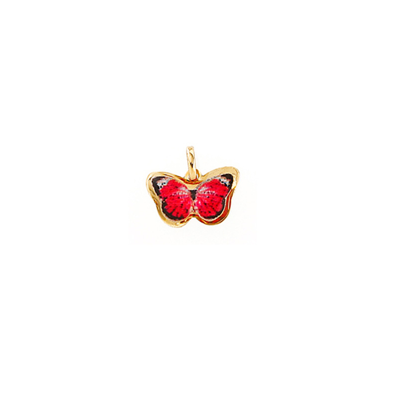 Pendentif papillon émail rouge Or 750/1000