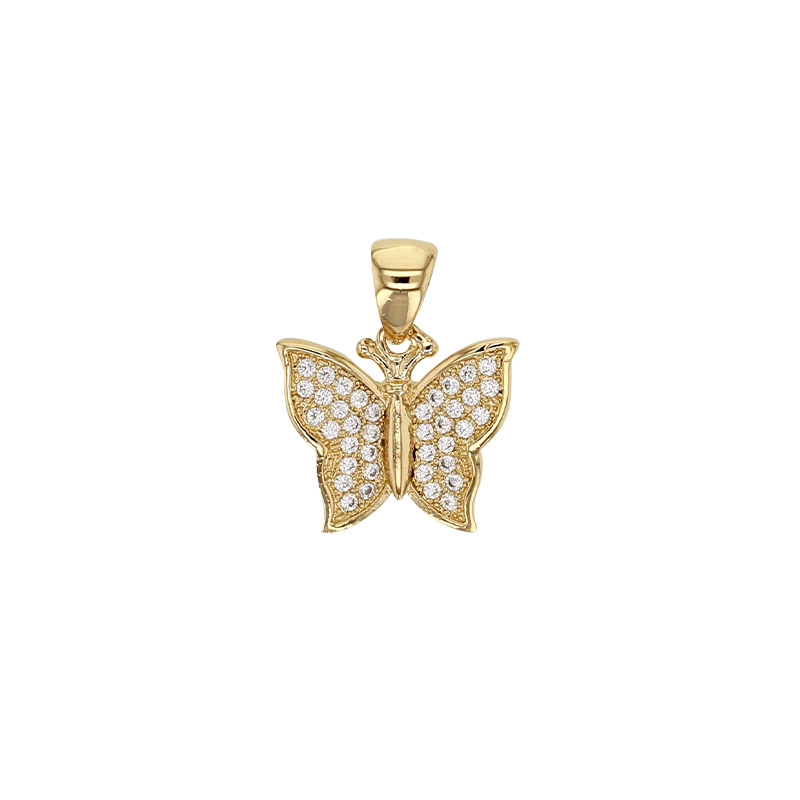 Pendentif papillon orné d'oxydes, Plaqué or