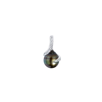 Pendentif perle de Tahiti goutte de culture, bélière argent rhodié empierrée oxydes de zirconium
