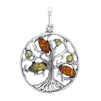 Pendentif petit arbre de vie ajouré ambre cognac, miel et gris argent 925/1000 vieilli
