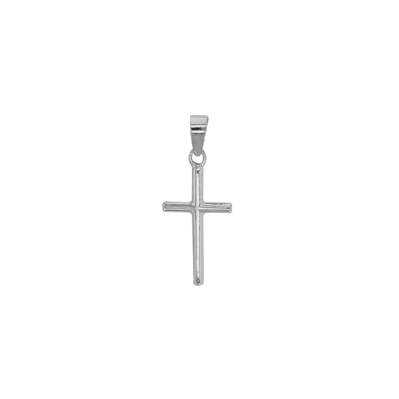 Pendentif petite croix lisse, argent 925/1000 rhodié