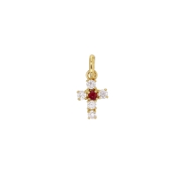 Pendentif petite croix orné d'oxydes et rubis Or 750/1000