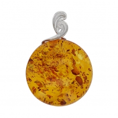 Pendentif pierre d'Ambre miel ronde, argent 925/1000