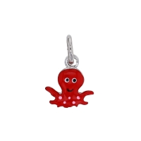 Pendentif pieuvre avec émail rouge, argent 925/1000 rhodié