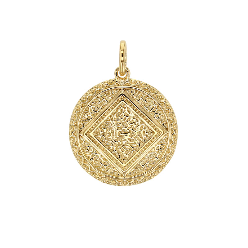 Pendentif Plaqué or rond motif Bohême losange