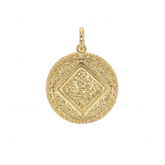 Pendentif Plaqué or rond motif Bohême losange