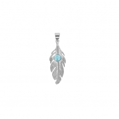 Pendentif Plume en argent 925/1000 rhodié ornée d'une pierre Larimar