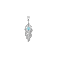 Pendentif Plume en argent 925/1000 rhodié ornée d'une pierre Larimar