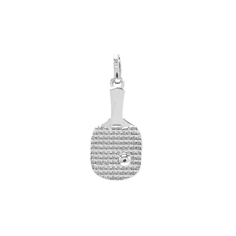 Pendentif raquette de ping-pong en argent 925/1000 platiné