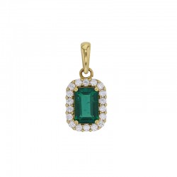 Pendentif rectangle avec oxyde verte au centre et entourée d’oxydes blanches, Or 750/1000