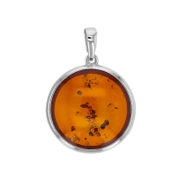 Pendentif rond ambre cognac, argent 925/1000