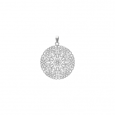 Pendentif rond arabesque en acier avec un cristal