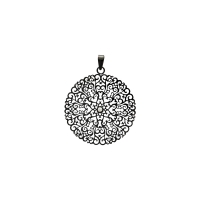 Pendentif rond arabesque en acier noir avec un cristal