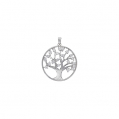 Pendentif rond Arbre de vie orné d'oxydes, argent 925/1000 rhodié