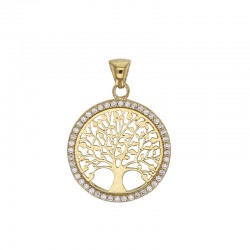 Pendentif rond arbre de vie orné et entouré d’oxydes, Or 375/1000