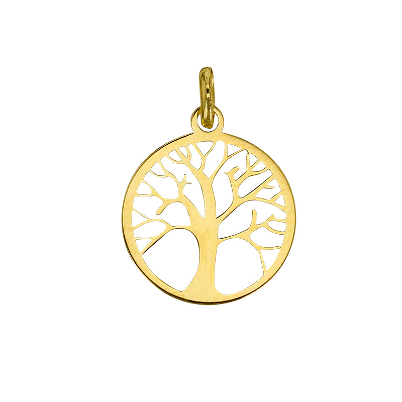 Pendentif rond avec arbre de vie ajouré, Or 375/1000
