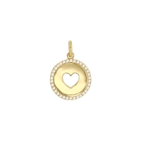 Pendentif rond avec oxydes, coeur ajouré, Plaqué or