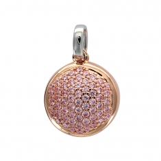Pendentif rond avec oxydesde zirconium rose pâle en argent 925/1000 rhodié et doré rose
