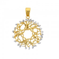Pendentif rond avec un feuillage bicolore ajouré, en Or 750/1000