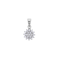 Pendentif rond bombé pavé d'oxydes, argent 925/1000 rhodié