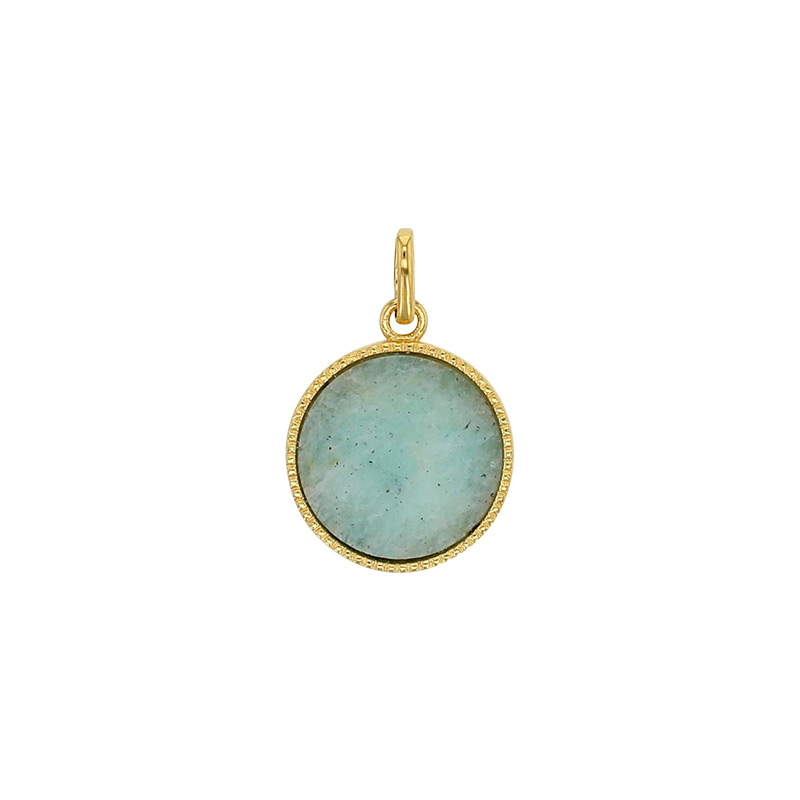 Pendentif rond ciselé Amazonite, Plaqué or