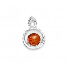 Pendentif rond en Ambre et Argent 925/1000 rhodié