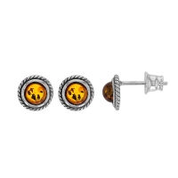 Pendentif rond en argent 925/1000 vieilli et ambre cognac