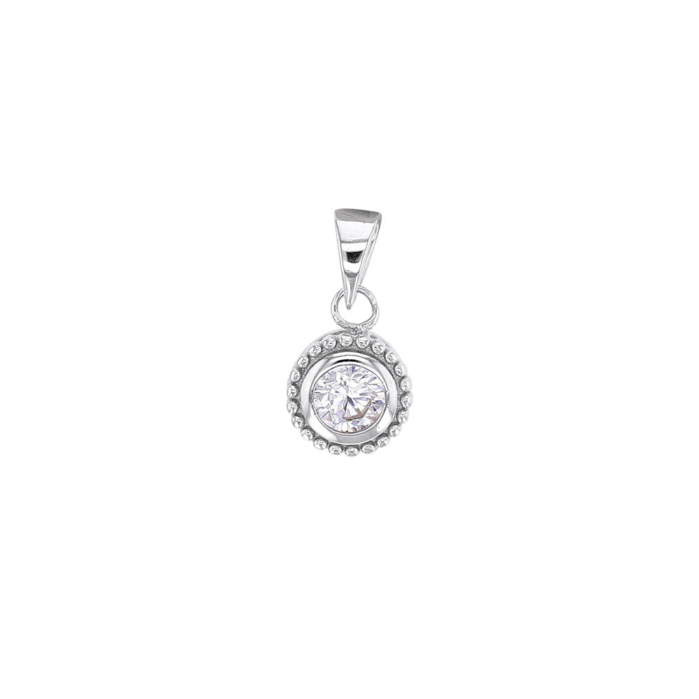 Pendentif rond en argent rhodié 925/1000 et oxyde de zirconium serti clos