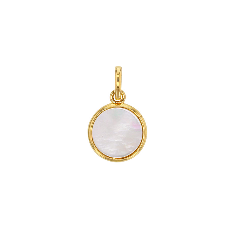 Pendentif rond en nacre blanche, Plaqué or