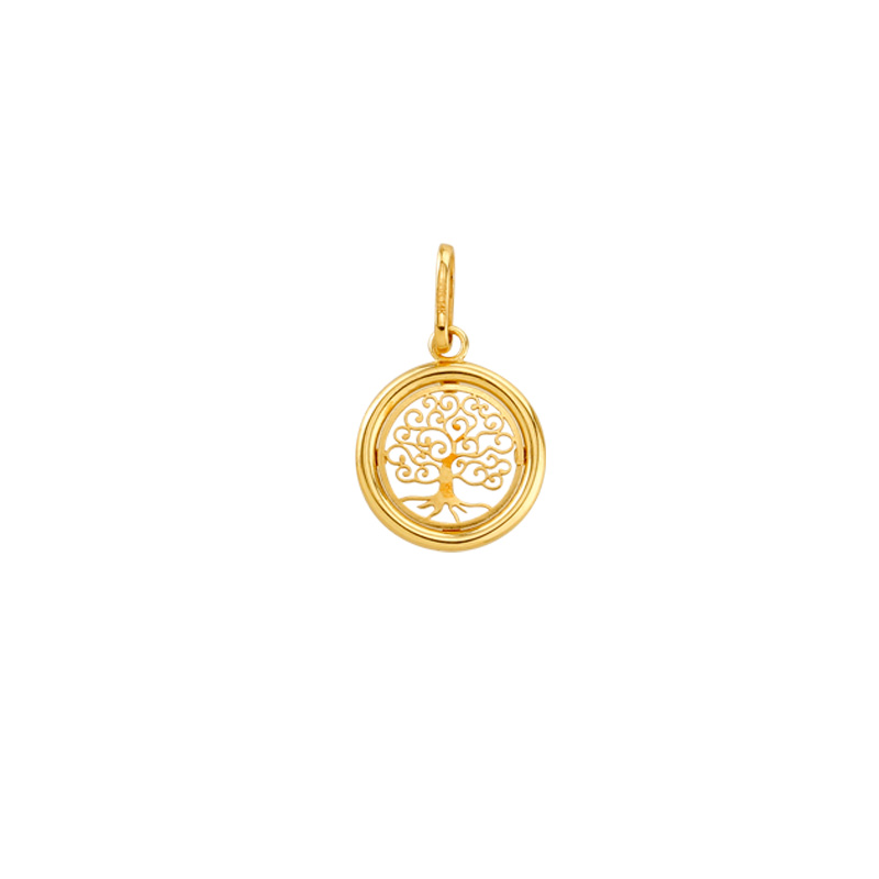 Pendentif rond en Or 375/1000 orné d'un arbre de vie ajouré