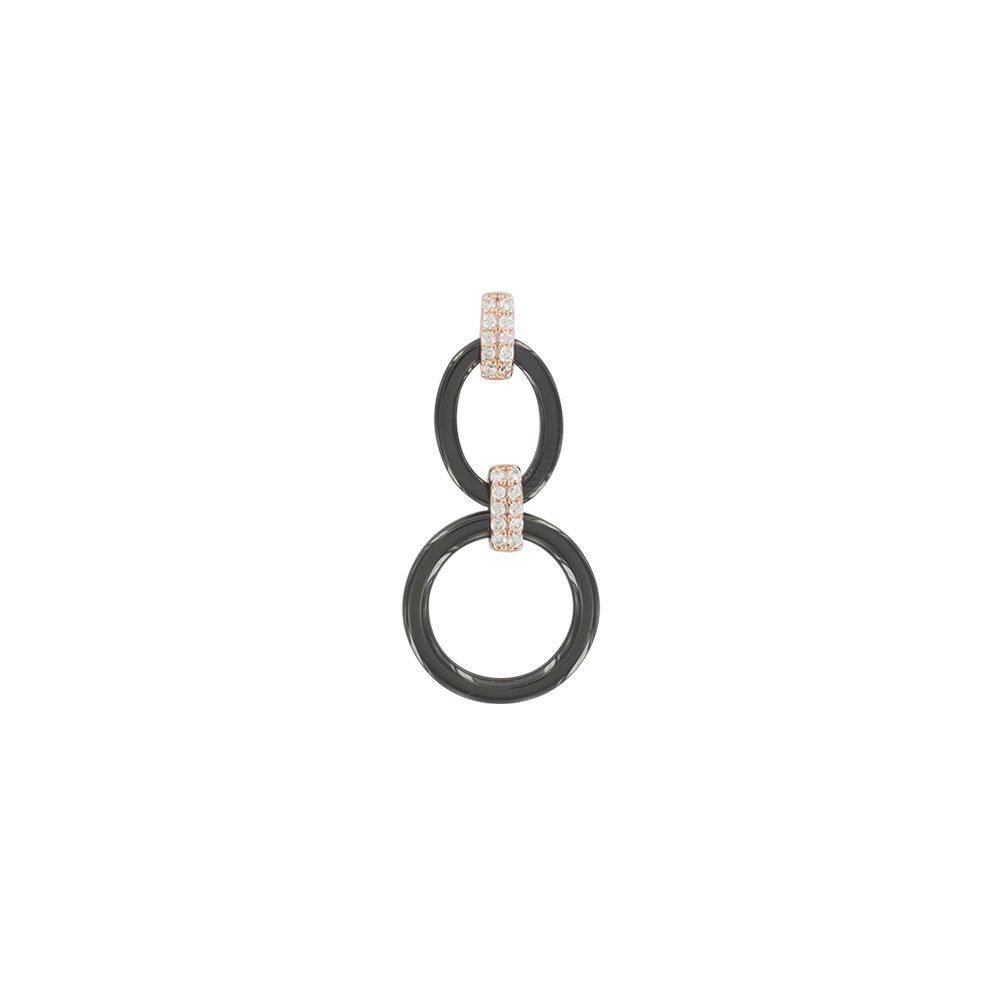 Pendentif rond et ovale en céramique noire avec oxydes de zirconium et argent 925/1000 rhodié