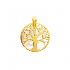 Pendentif rond (motif arbre de vie) Or 750/1000 avec nacre