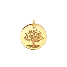 Pendentif rond motif arbre de vie Or 750/1000