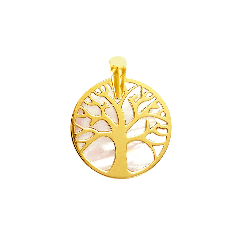 Pendentif rond (motif arbre de vie) Or 750/1000 avec nacre