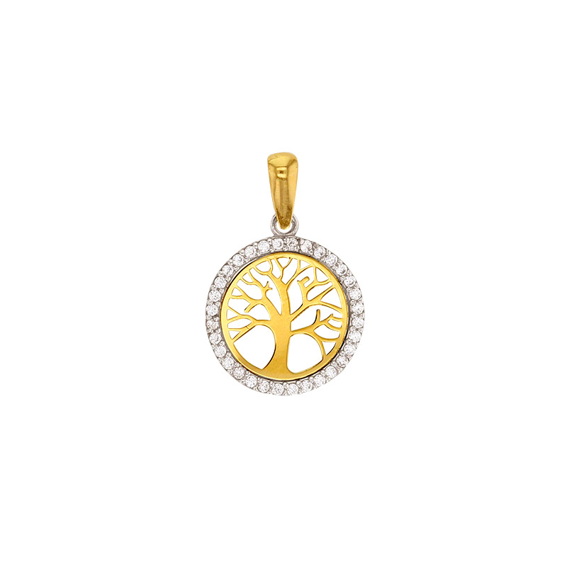 Pendentif rond (motif arbre de vie) Or 750/1000 et oxydes de zirconium