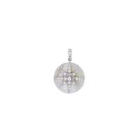 Pendentif rond nacre réversible étoiles, oxydes, argent 925/1000 rhodié