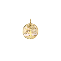 Pendentif rond Or 375/1000 arbre de vie sur fond de nacre