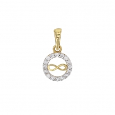 Pendentif rond Or jaune et blanc 375/1000 avec oxydes de zirconium symbole de l'infini au centre