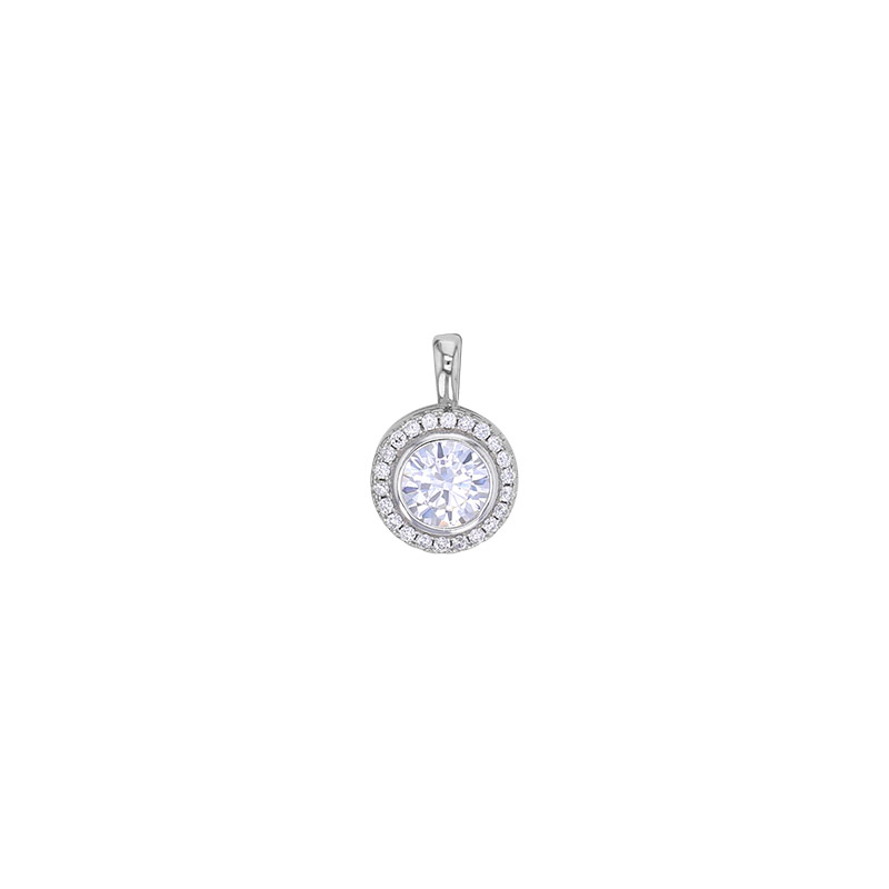 Pendentif rond pavé d'oxydes, argent 925/1000 rhodié