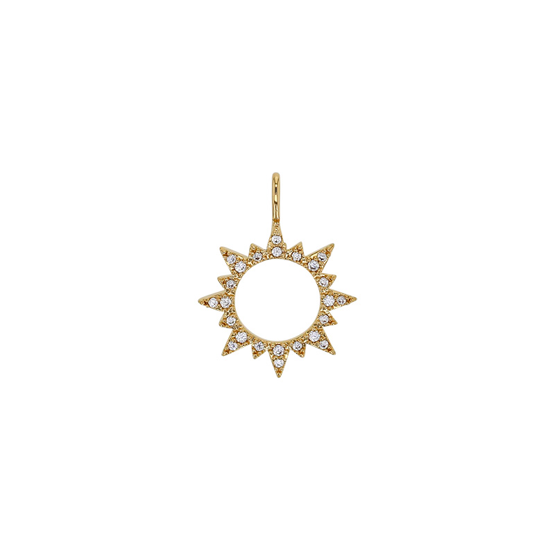 Pendentif soleil ajouré orné d'oxydes, plaqué or