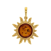 Pendentif soleil Ambre cognac en argent 925/1000 doré