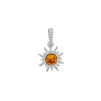 Pendentif soleil ambre cognac en argent 925/1000 rhodié