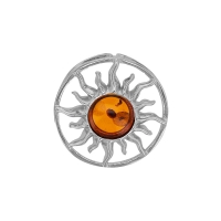 Pendentif soleil encerclé ambre cognac en argent 925/1000 rhodié