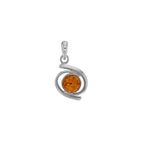 Pendentif spiral ornée d'une Ambre cognac en argent 925/1000 rhodié