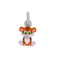Pendentif tigre en émail orange, argent 925/1000 rhodié